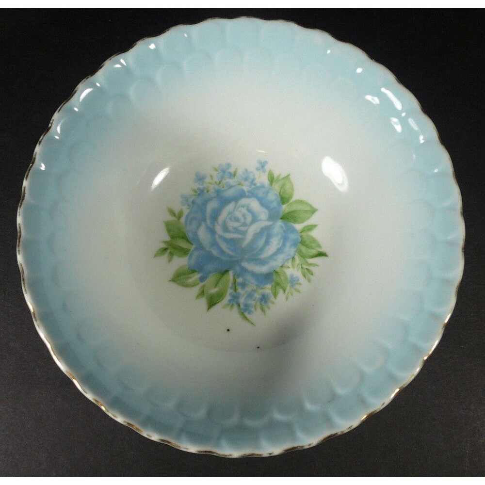 Antique Blue Rose Wheelock Pottery 7" Bowl